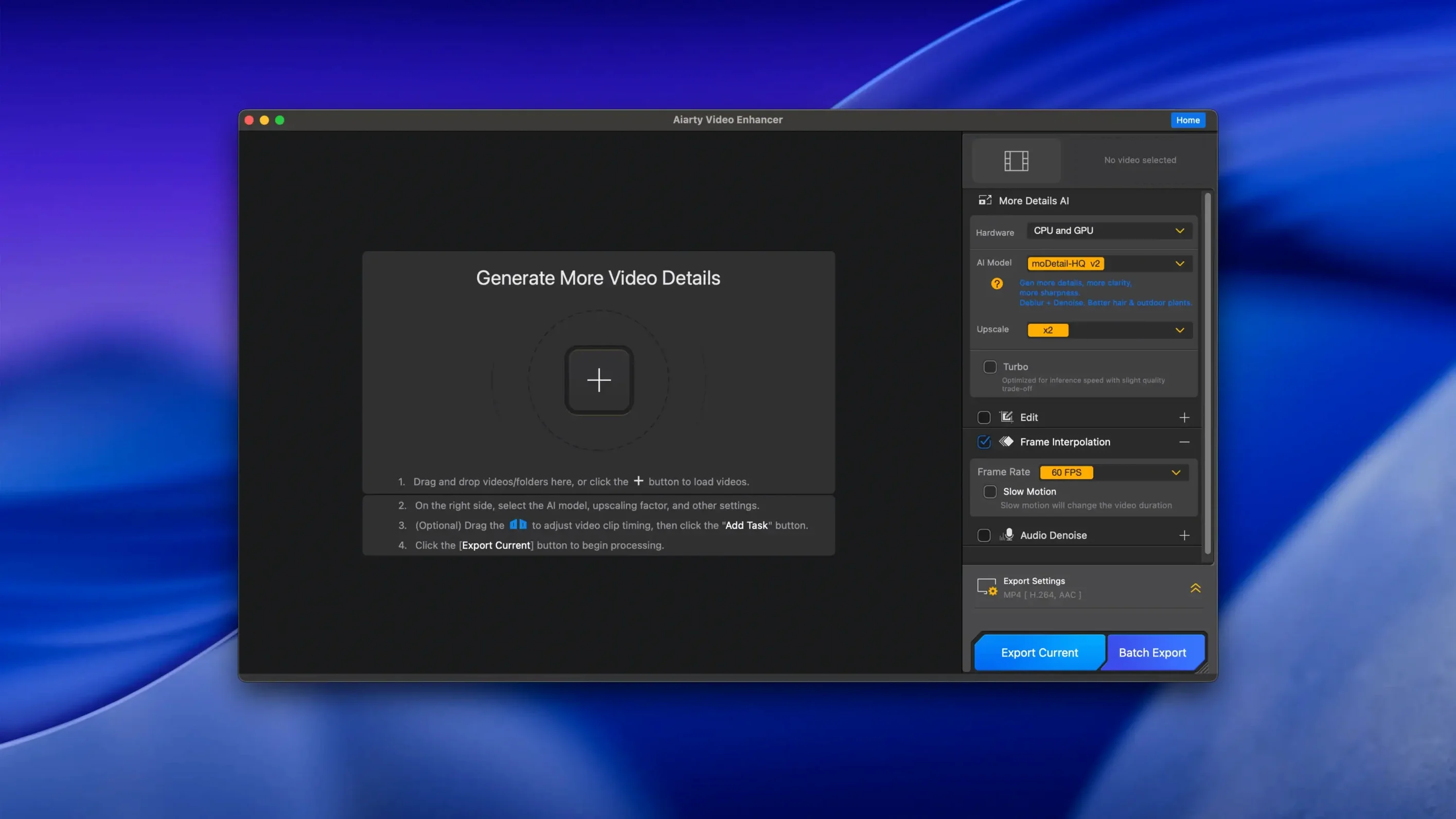 aiarty video enhancer: the interface