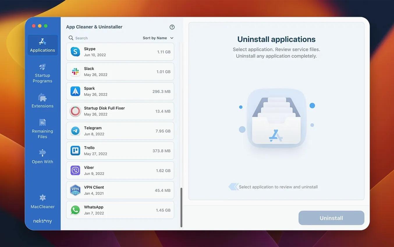 app cleaner & uninstaller free: the interface