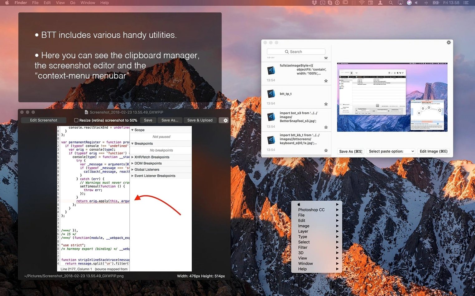 BetterTouchTool — example 2 BetterTouchTool macOS window 2