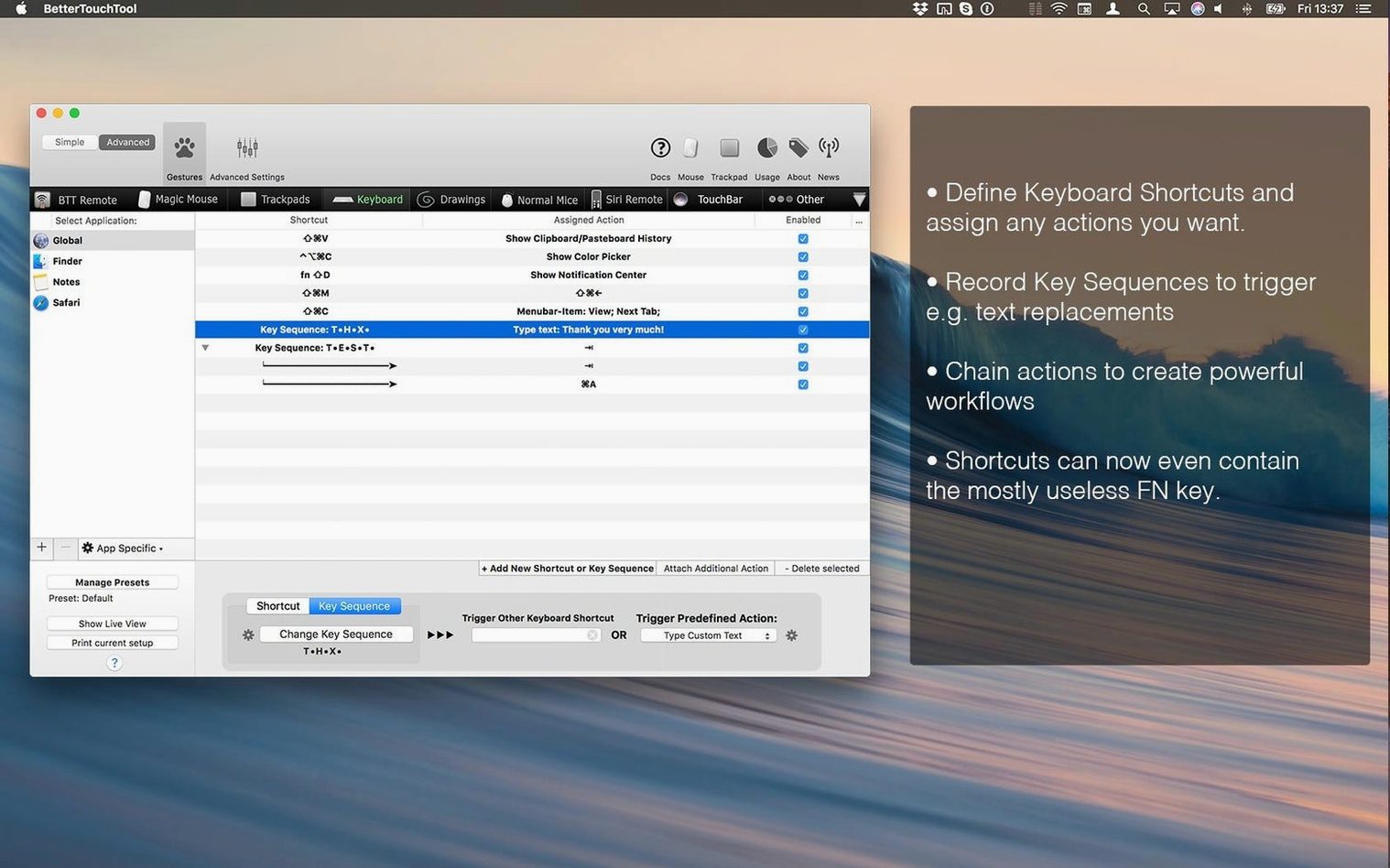 BetterTouchTool — example 3 BetterTouchTool macOS window 3