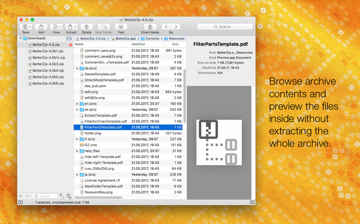 BetterZip walkthrough 1 betterzip: the interface