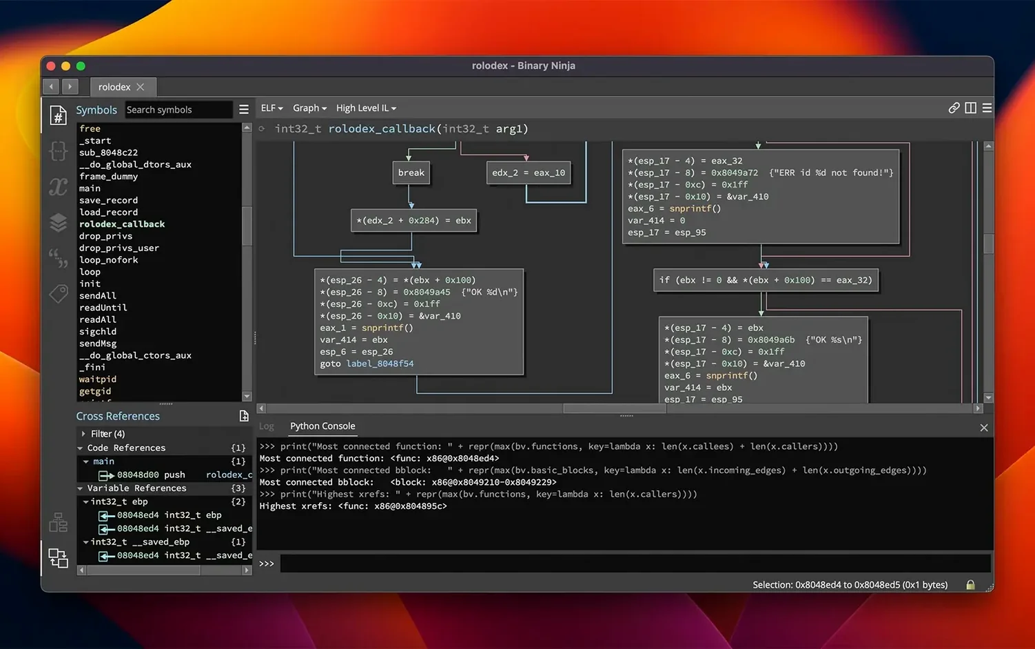 Binary Ninja — example 2 Binary Ninja macOS window 2