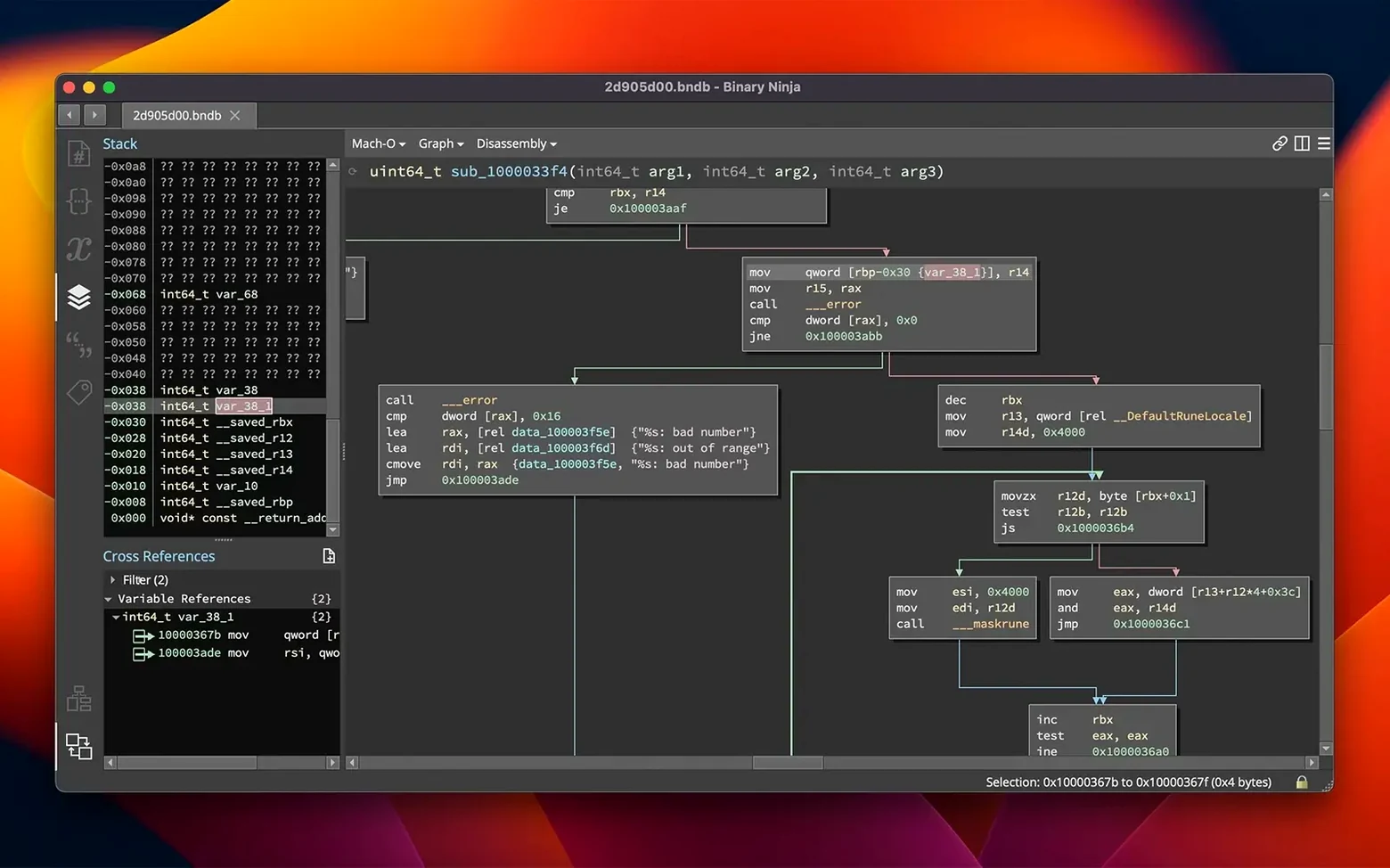 Binary Ninja — example 3 Binary Ninja macOS window 3