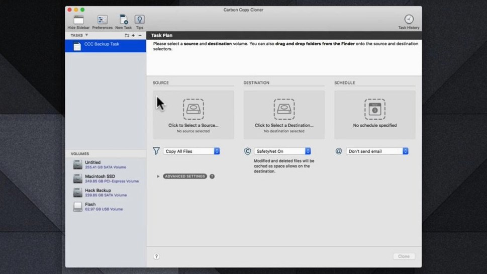 carbon copy cloner full: the interface