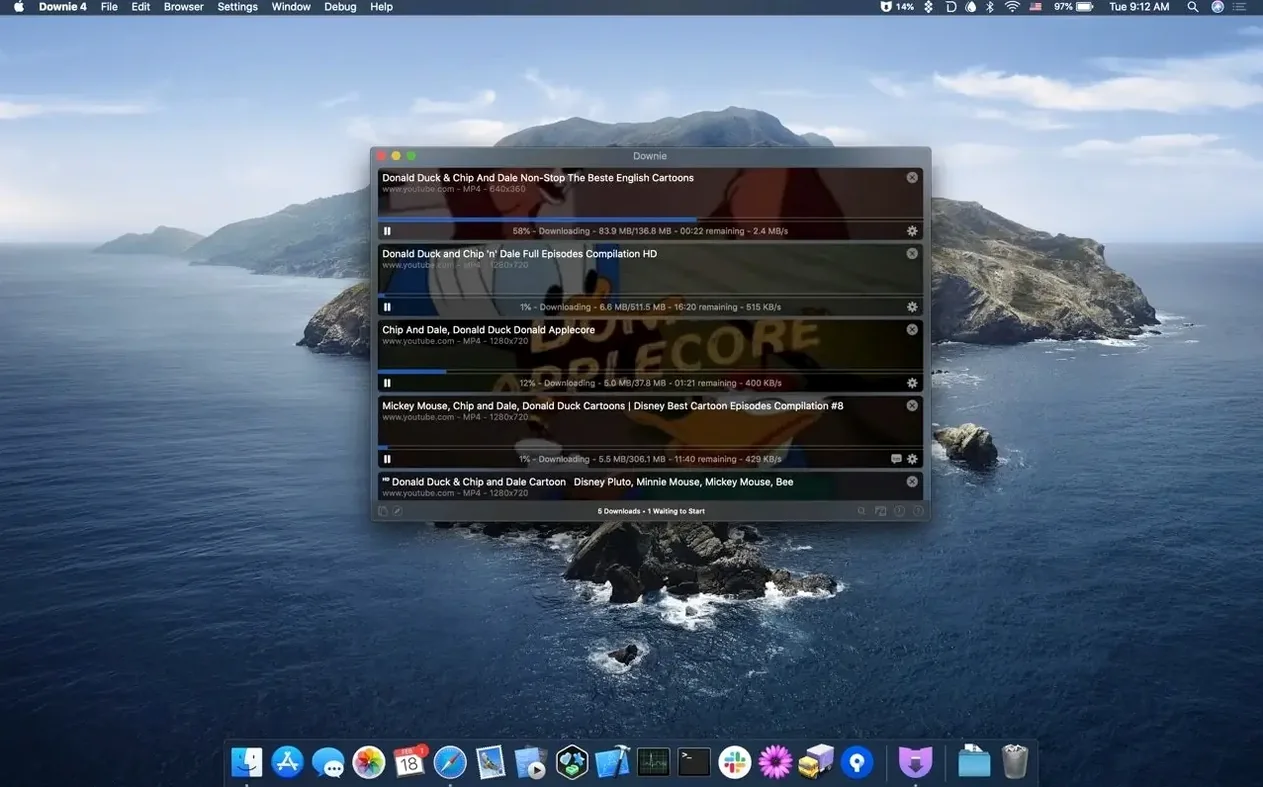 Downie — example 1 downie macos: the interface