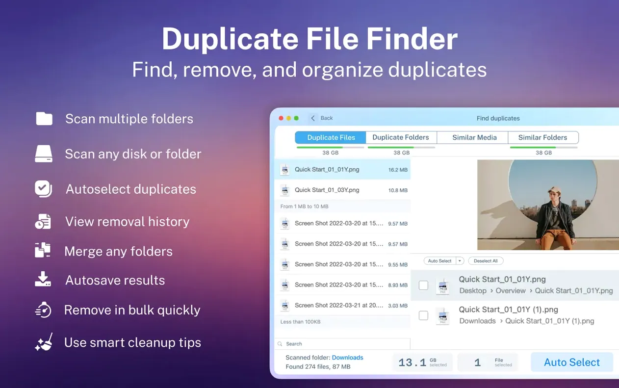 Duplicate File Finder Pro — example 1 add folder to finder favorites: app overview