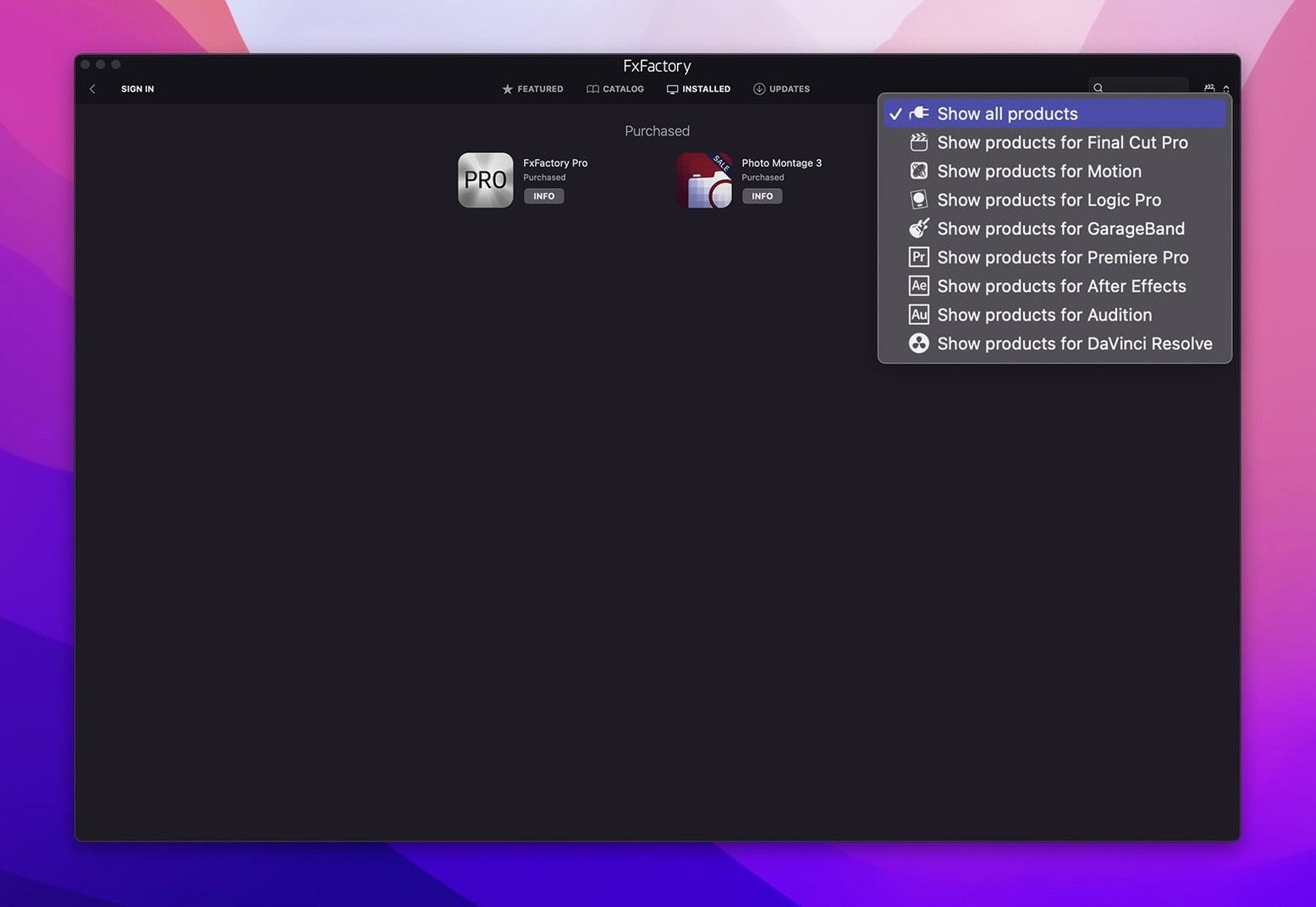 FxFactory Pro macOS window 4