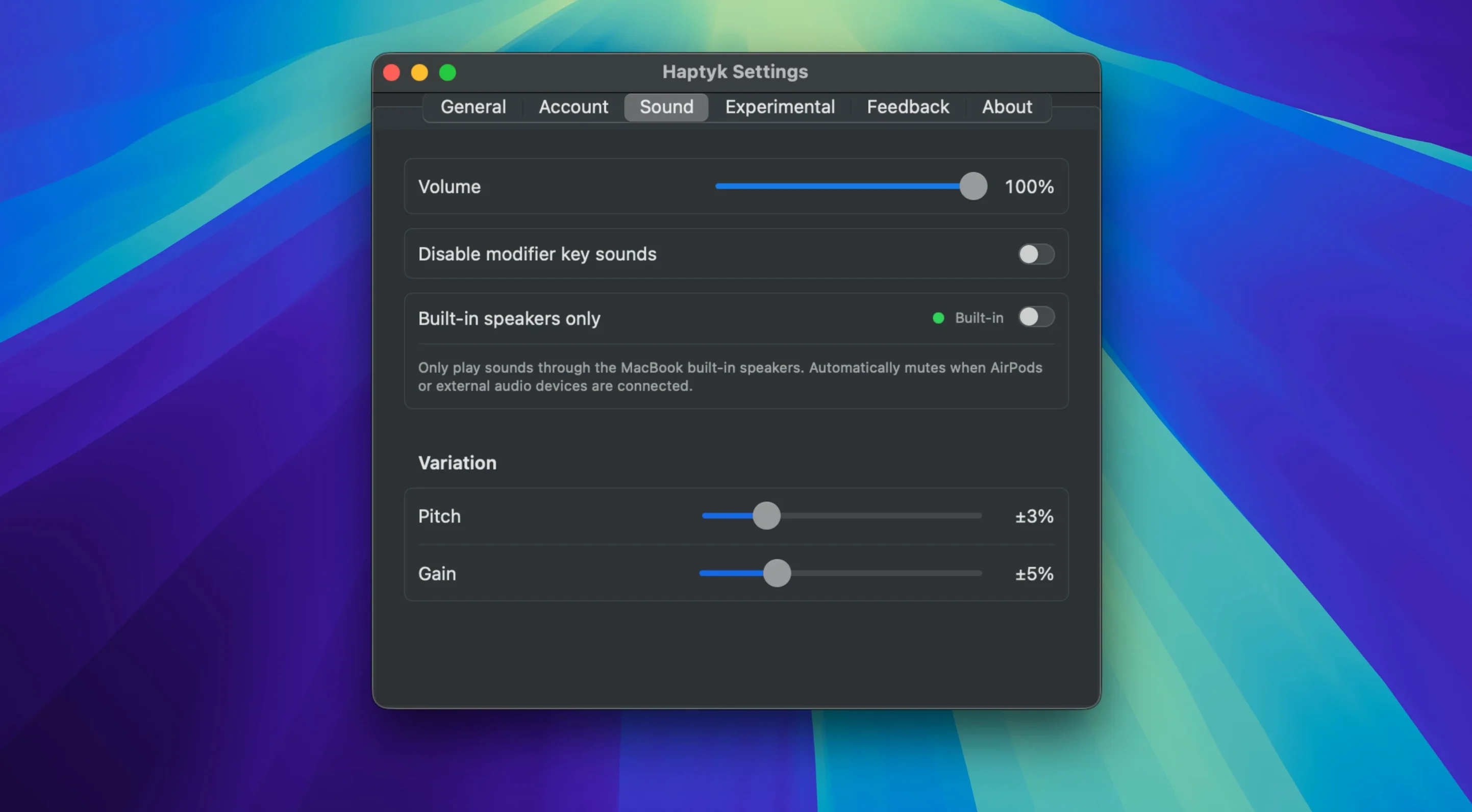 Haptyk macOS window 3