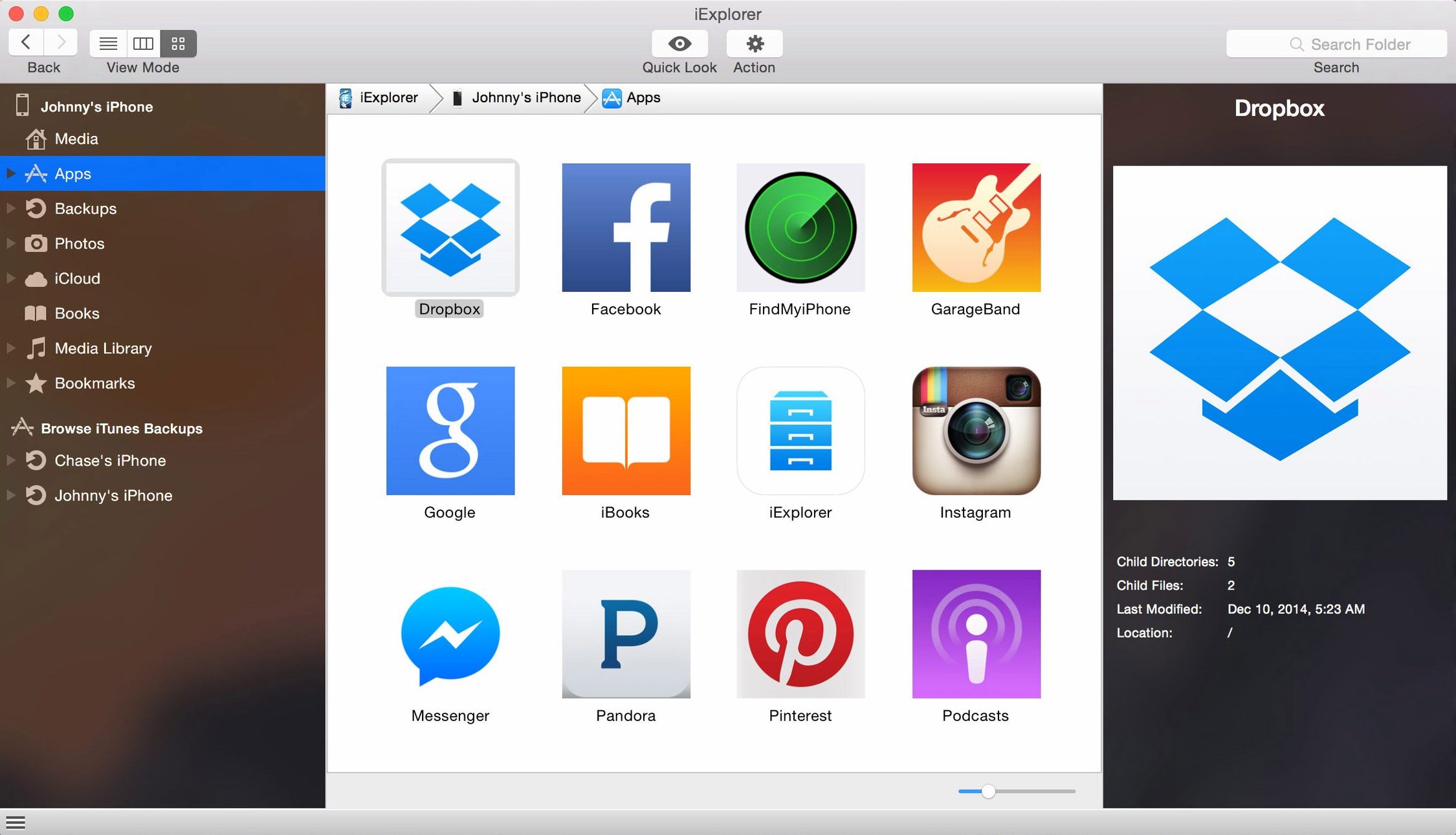 iexplorer full: the interface