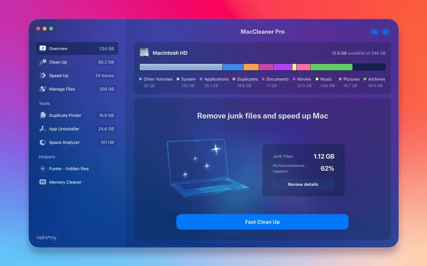 MacCleaner Pro — example 1 maccleaner 4 pro 4.0.2: the interface