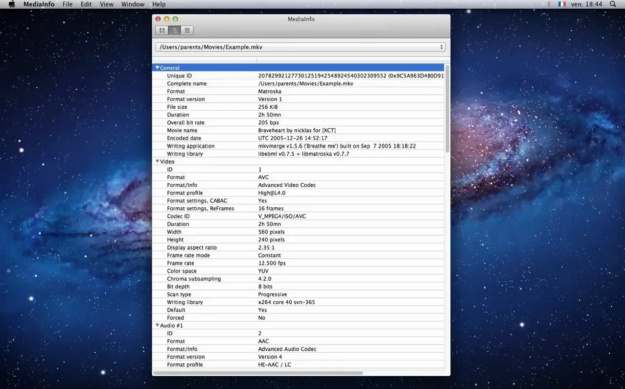 MediaInfo macOS window 2
