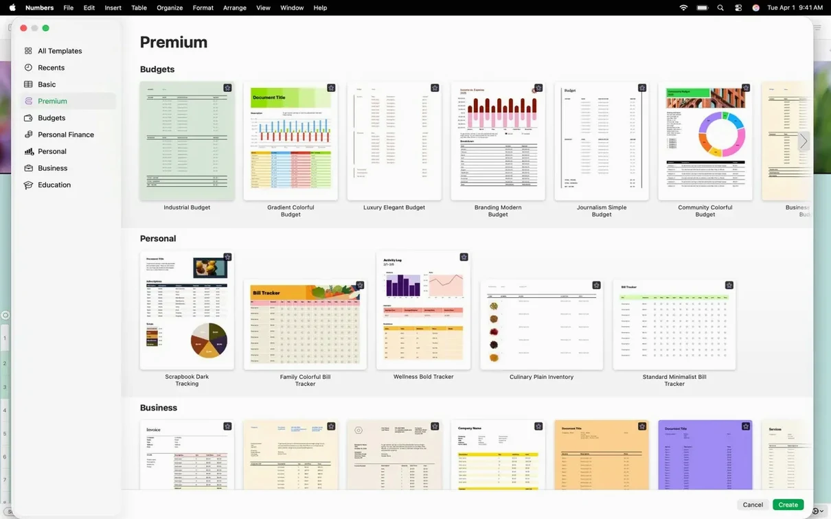 Numbers Creator Studio — example 2 Numbers Creator Studio macOS window 2