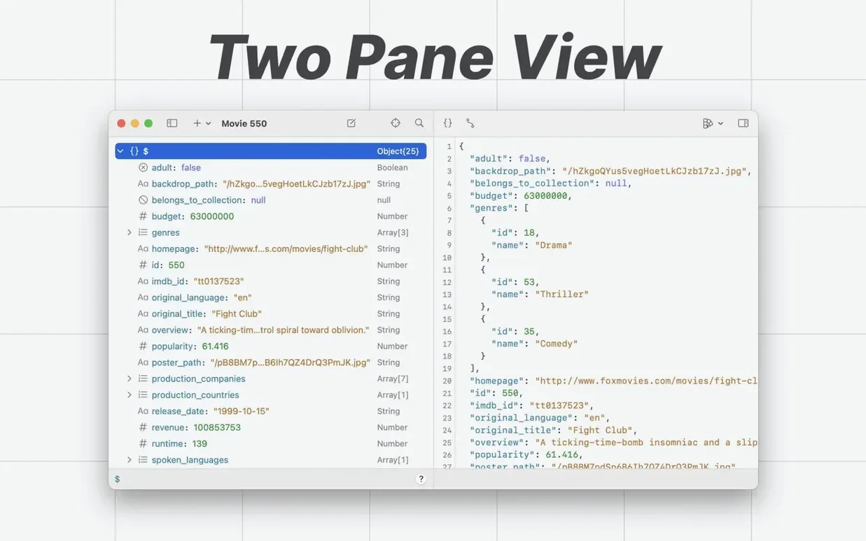 OK JSON - Viewer & Formatter — example 2 OK JSON - Viewer & Formatter macOS window 2