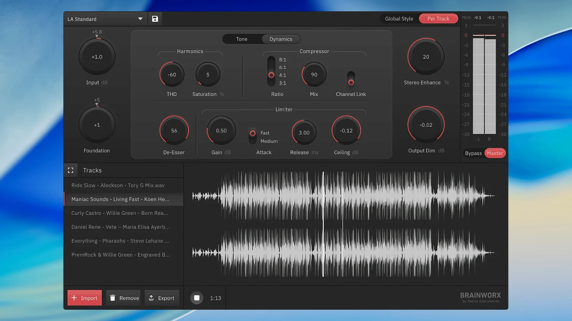 Plugin Alliance Brainworx bx_mastering studio — example 1 landr mastering mac torrent: the interface