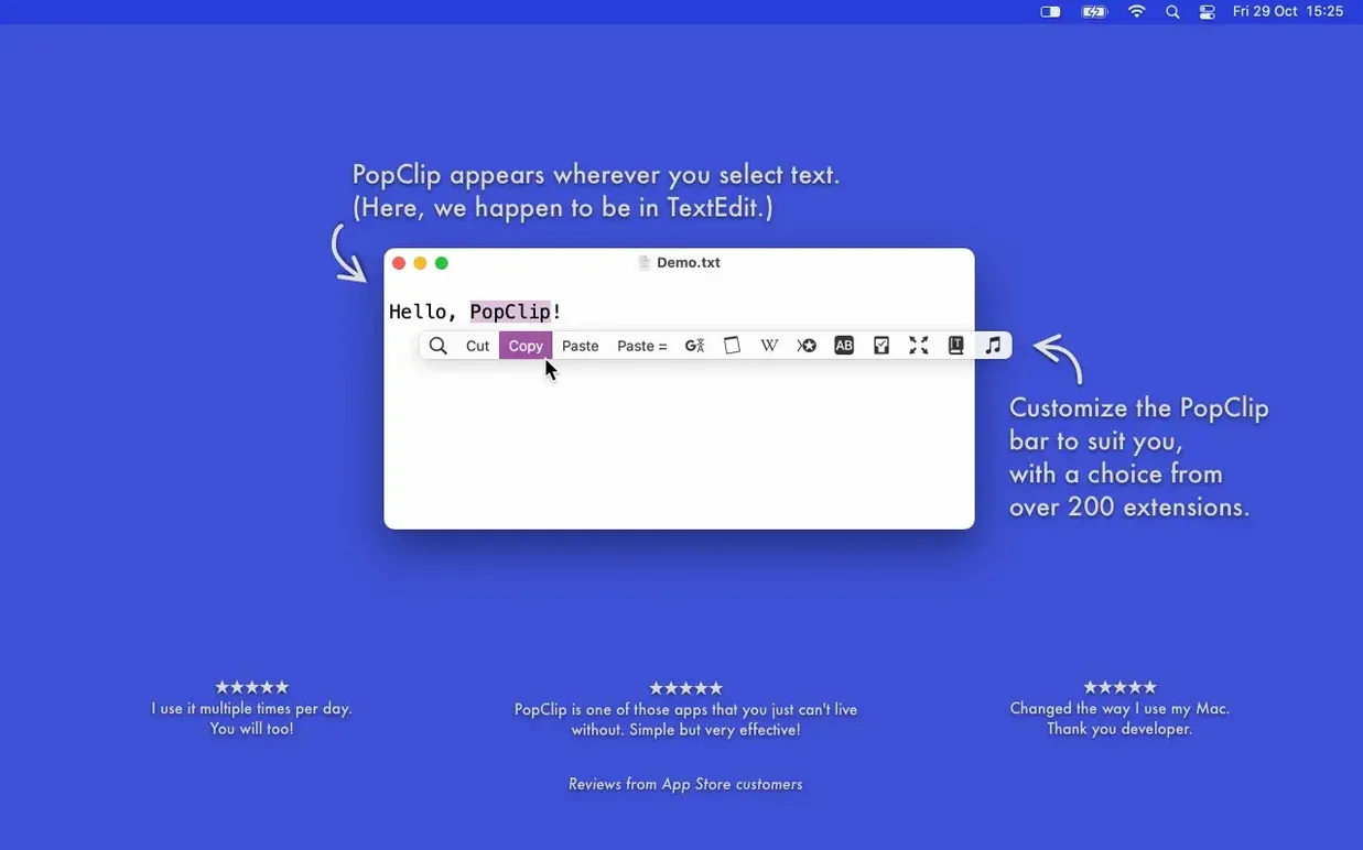 PopClip — example 1 popclip free: app overview