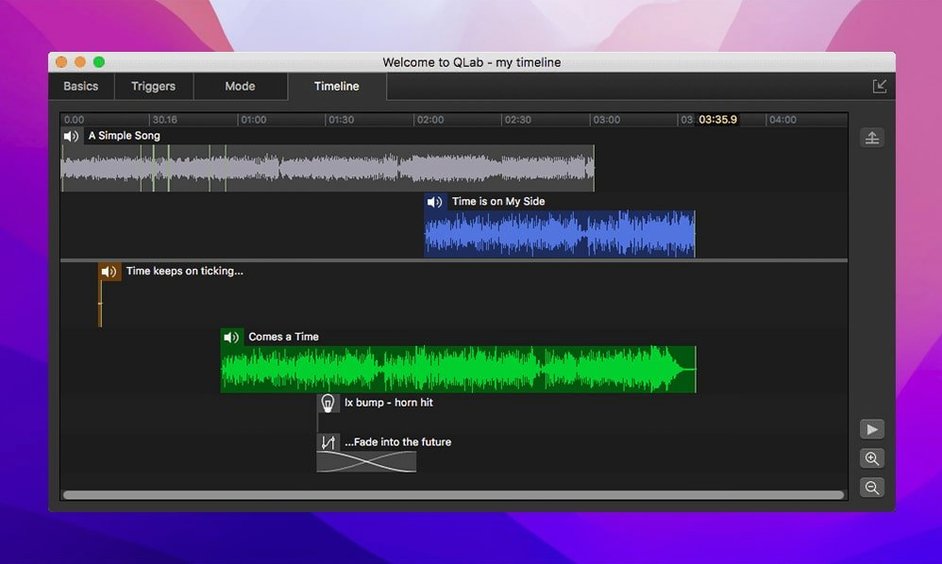 QLab — example 3 QLab macOS window 3