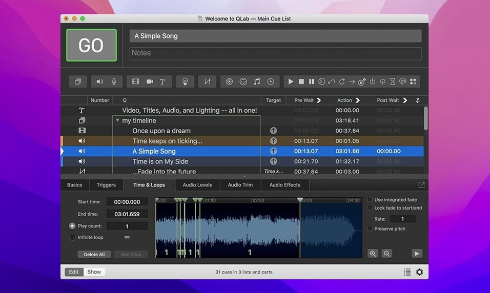 QLab — example 4 QLab macOS window 4