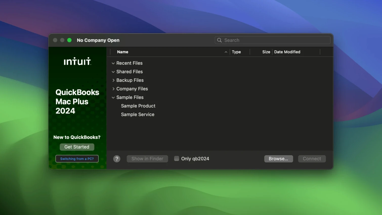 quickbooks for mac: the interface