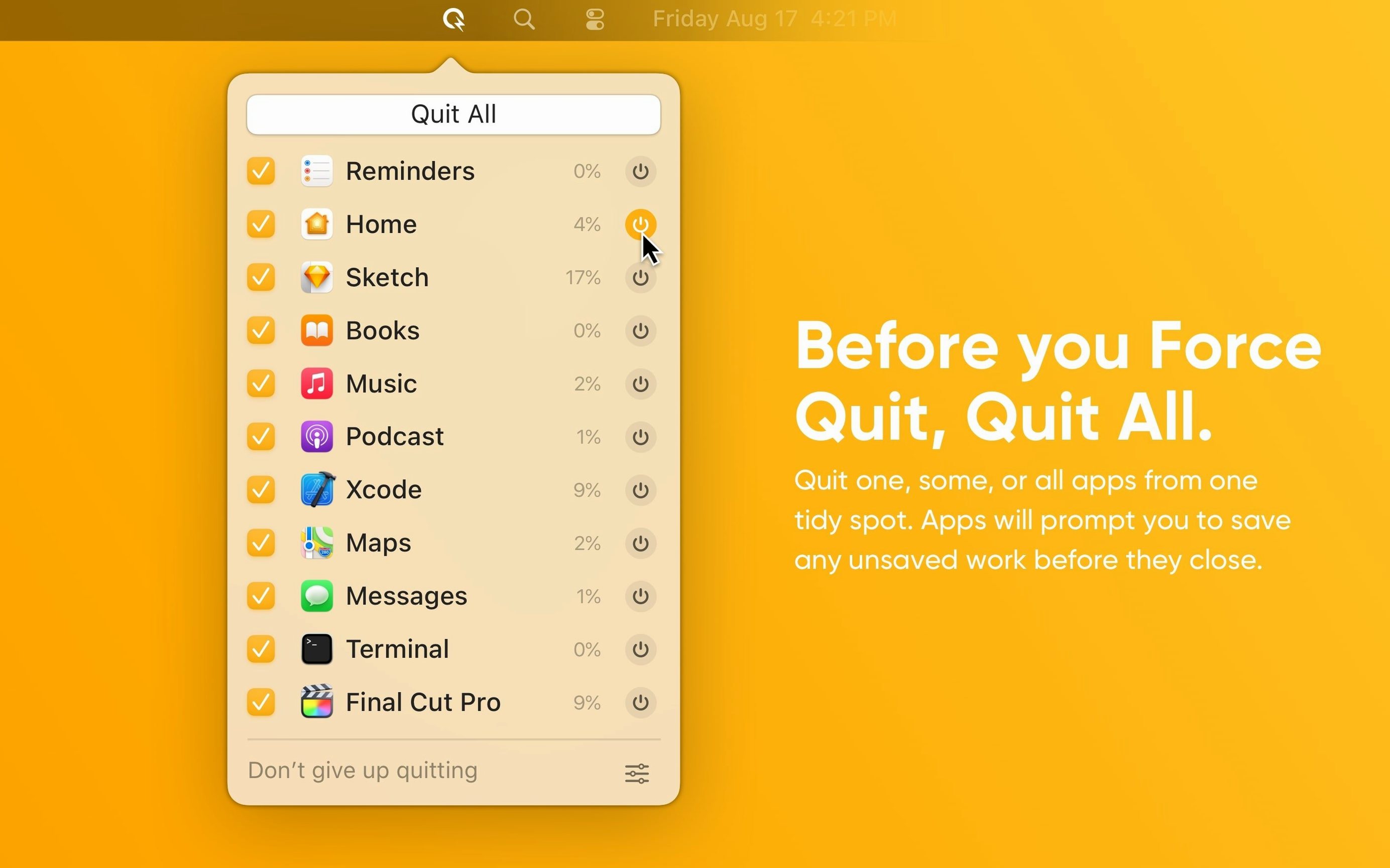 quit all mac torrent: app overview