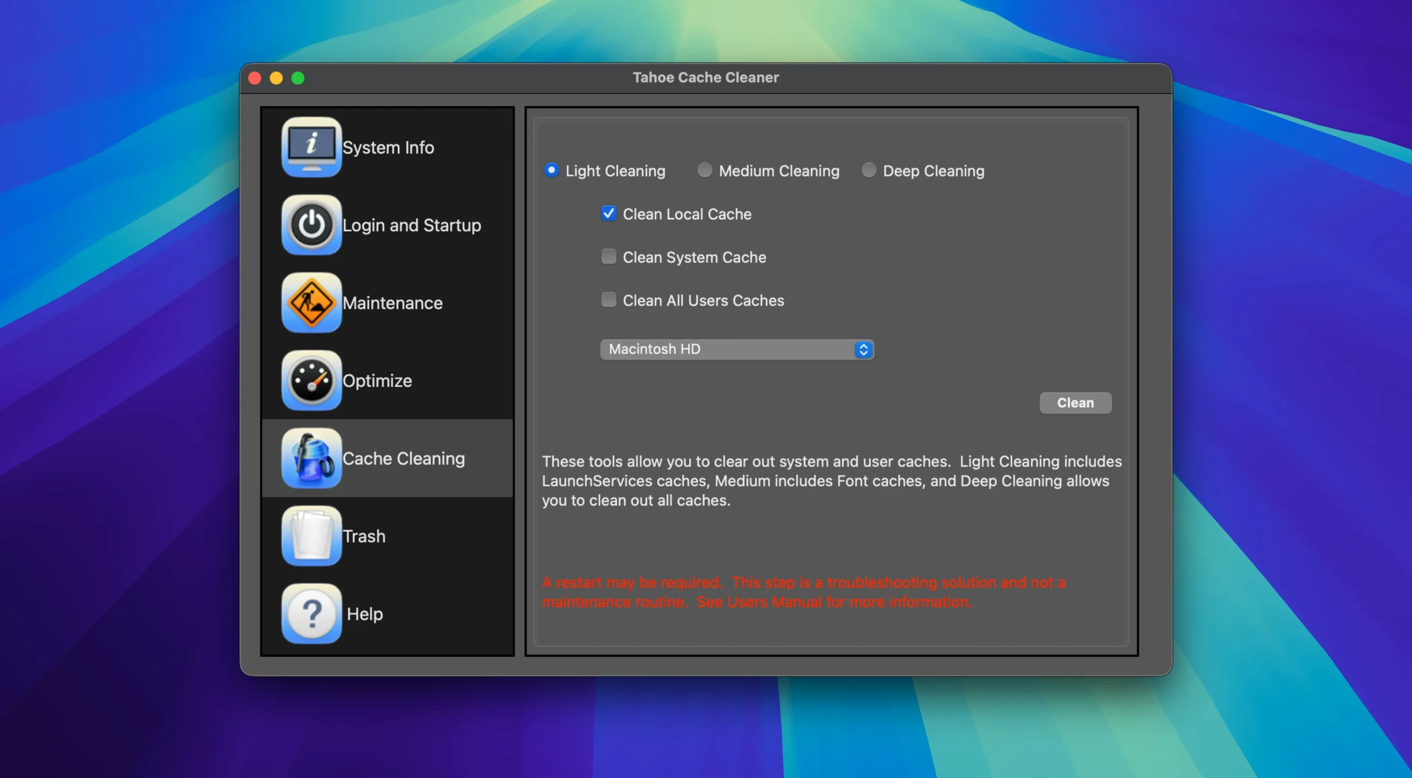 Tahoe Cache Cleaner — example 5 Tahoe Cache Cleaner macOS window 5