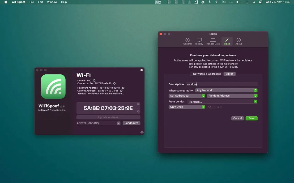 WiFiSpoof — example 1 wifispoof for mac free download: the interface