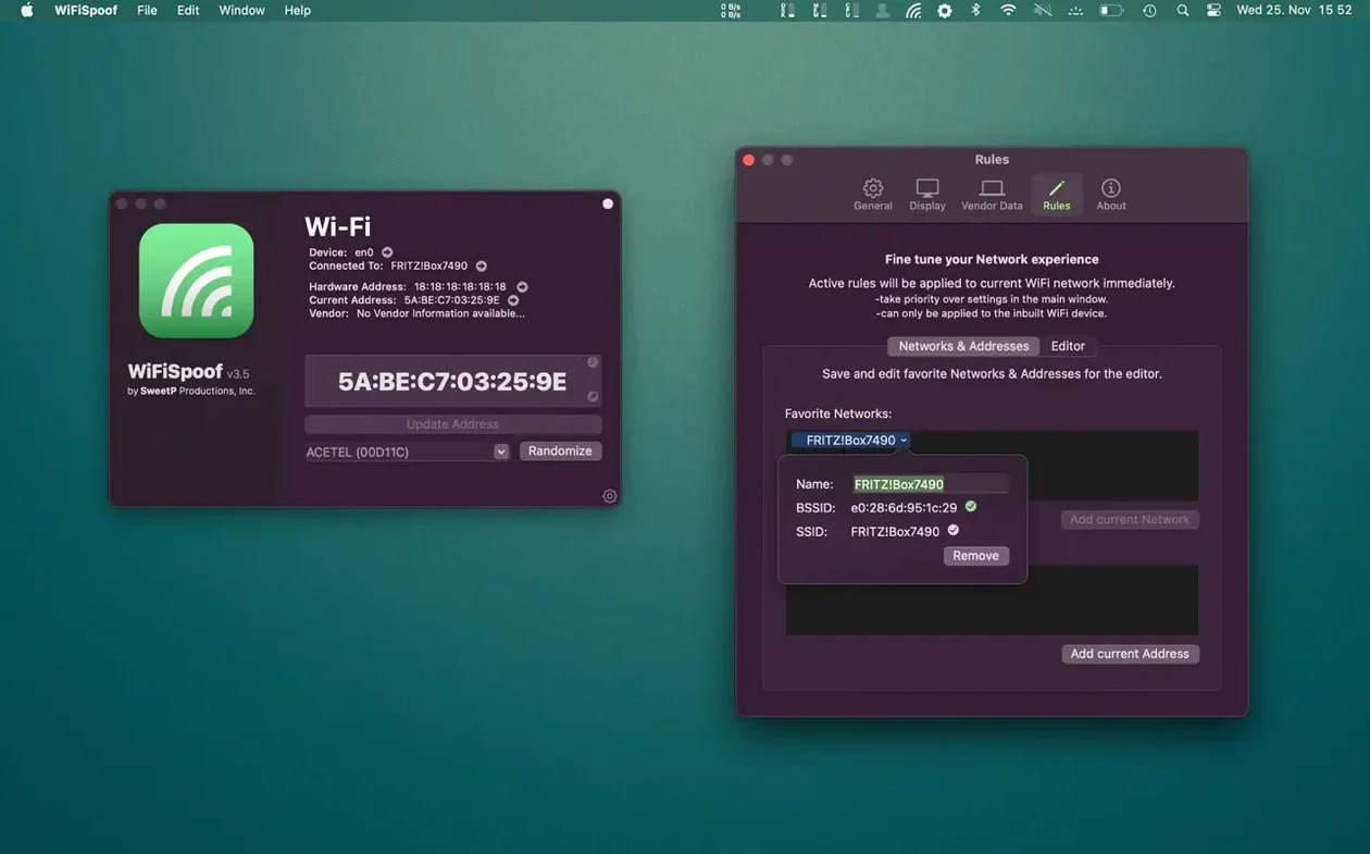 WiFiSpoof — example 3 WiFiSpoof macOS window 3