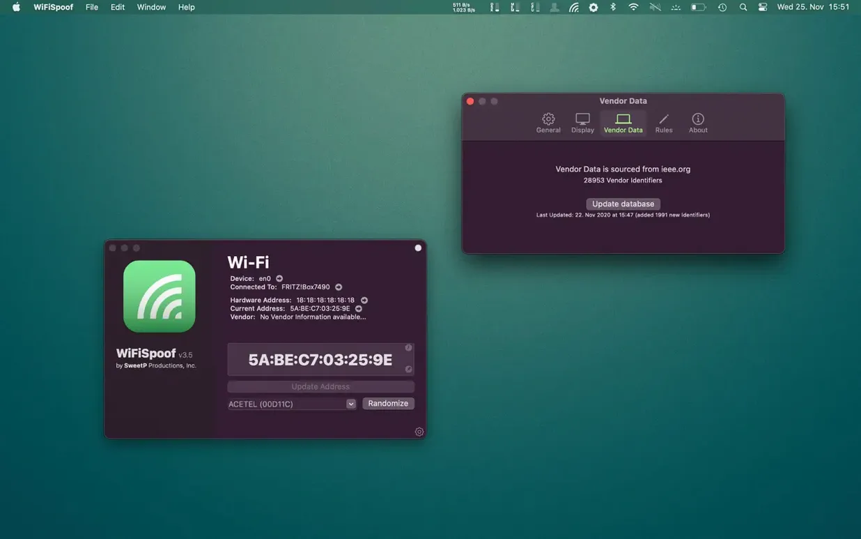 WiFiSpoof — example 4 WiFiSpoof macOS window 4