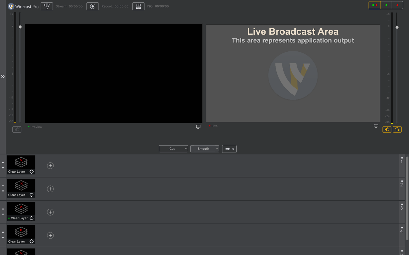 Wirecast Pro — example 1 wirecast 16.5: the interface